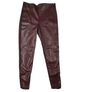 ANN TAYLOR Pant Sz 4 Burgundy Pant Front Panel Faux Leather Side zip